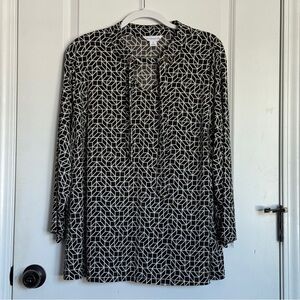 Liz Claiborne Top Black White Geometric Sleeve Jersey Women’s Top Size 2X